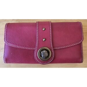 Vintage Franklin‎ Covey Turn Lock Red Burgundy Leather Wallet Pre-owned